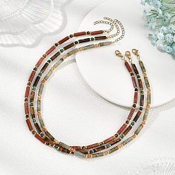 Смешанные камни Колье из натуральных смешанных драгоценных камней в форме колонны и ограненных круглых бусин., золотые, 15.75 дюйм (40 см)