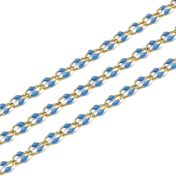 Темно-Синий Ионное покрытие (ip) 304 звенья цепи из нержавеющей стали, с эмалью, с катушкой, полированный, пайки, реальный 18 k позолоченный, темно-синий, 6.8x3.3x1.3 мм, около 32.81 футов (10 м) / рулон