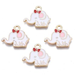 Белый Подвески из эмали и сплава, золотой свет, слон, белые, 15x18.5x2.5 мм, отверстие : 1.8 мм