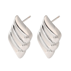 Платина Серьги-гвоздики из латуни с реечным покрытием, без кадмия и без свинца, долговечный, ромб, платина, 24.5x13 мм