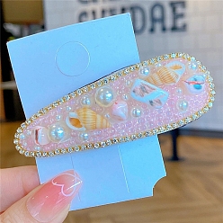 Pink Заколки для волос с ракушками и жемчугом для женщин и девочек, слеза, розовые, 80 мм