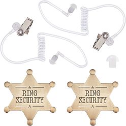 Античная Бронза Значок слова безопасности кольца, брошь из звездного сплава для рюкзака, с пластиковыми воздуховодами для наушников внутренней связи, античная бронза, 70x61x7.5 мм, 2 шт