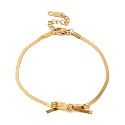 Golden Bowknot 304 Stainless Steel Herringbone Chain Bracelets for Women, Golden, 7-1/8 inch(18cm)