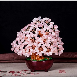 Розовый Кварц Неокрашенные натуральные розовые кварцевые чипсы, украшения для демонстрации дерева жизни, на основе смолы, украшение фэн-шуй, обернутое медной проволокой, на удачу, 180x90~180x73 мм