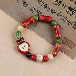 Разноцветный Эластичные браслеты из фарфоровых бусин ручной работы, яблоко, красочный, 5-7/8~9-7/8 дюйм (15~25 см)