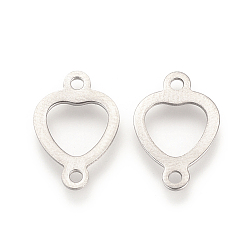Stainless Steel Color Tarnish Resistant 201 Stainless Steel Links connectors, Heart, Stainless Steel Color, 16.5x11x1mm, Hole: 1.5mm