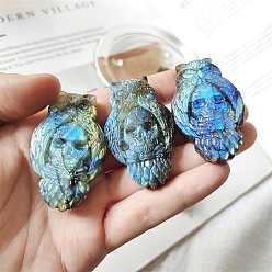 Skull Natural Labradorite Carved Figurines Statues for Home Office Desktop Decoration, Skull, 40mm