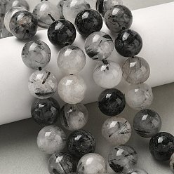 Кварц Турмалинизации  Натуральные турмализированные кварцевые бусинки, круглые, 14~14.5 мм, отверстие : 1.4 мм, около 28~30 шт / нитка, 15.47~16.65'' (39.3~42.3 см)