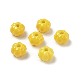 Yellow Vintage Handmade Porcelain Beads, Fancy Antique Glazed Porcelain, Pumpkin, Yellow, 10~10.5x7mm, Hole: 3mm