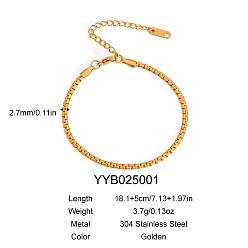 Настоящее золото 18K Европейский стиль 304 Браслет-цепочка Boston Link из нержавеющей стали для женщин, реальный 18 k позолоченный, 7-1/8 дюйм (18.1 см)