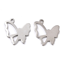 Stainless Steel Color Tarnish Resistant 201 Stainless Steel Pendants, Butterfly, Stainless Steel Color, 18x17x0.8mm, Hole: 1.4mm
