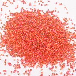 Red 6/0 Round Glass Seed Beads, Grade A, Transparent Colours Rainbow, Red, 3.6~4.0mm, Hole: 1.2mm, about 5000pcs/pound