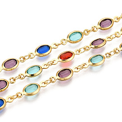 (52) Непрозрачная лаванда Латунные овальные звенья цепи, со стеклом, пайки, с катушкой, долговечный, золотые, разноцветные, 13.5x5x2~2.5 мм, около 32.81 футов (10 м) / рулон