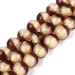 Saddle Brown Handmade Lampwork with Gold Powder Beads Strands, Round, Saddle Brown, 10~11mm, Hole: 1~1.4mm, about 40pcs/strand, 15.35~15.55 inch(39~39.5cm)