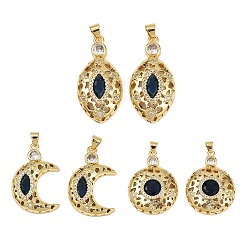 Mixed Shapes Латунные микро проложить кубического циркония подвески, со стеклом, без кадмия и без свинца, стойки покрытие, долговечный, реальный 18 k позолоченный, разнообразные, Луна: 29x20x6 мм, овальный : 32x16x6 mm, круглый : 31x23x6 мм, отверстие : 3.5x3 мм