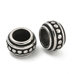 Античное Серебро 316 бусины из хирургической нержавеющей стали с большими отверстиями, текстурированный рондель, античное серебро, 8x13x8 мм, отверстие : 7 мм