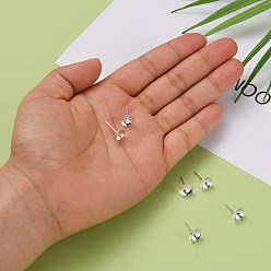 Silver 925 Sterling Silver Stud Earring Findings, For Half Drilled Beads, Silver, 13.5x8mm, Pin: 0.9mm