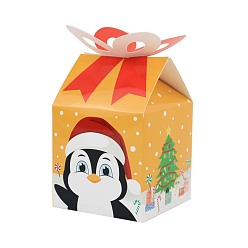 Пингвин Рождественские подарочные коробки с бумажными конфетами и бантом, коробки для упаковки конфет с золотыми бирками, коробки шоколадные рождественские подарки для гостей, пингвин, 9x9x13 см