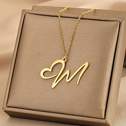 Letter M 304 ожерелья с подвеской в форме сердца из нержавеющей стали для женщин и мужчин, золотые, Буква М, 15.75~17.72 дюйм (40~45 см)