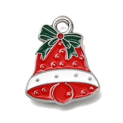 Christmas Bell Подвески из эмали и сплава, платина, Рождественская серия, Рождественский колокольчик, 17x14x1 мм, отверстие : 1.8 мм