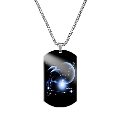 Capricorn Non-Tarnish Stainless Steel Constellation Tag Pendant Necklace with Box Chains, Capricorn, 23.62 inch(60cm)
