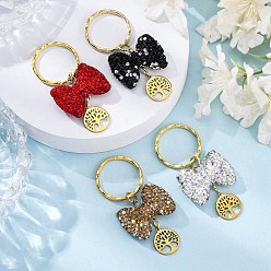 (52) Непрозрачная лаванда 304 брелок-подвеска из нержавеющей стали, с бусинами из полимерной глины и железными брелоками, плоские круглые с дерева жизни, бантом, разноцветные, 60 мм