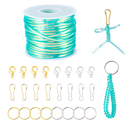 Бирюза Наборы для изготовления ювелирных изделий своими руками, включая плоский лазерный шнур из ПВХ, железные разъемные брелоки и застежки для ключей, Карабин-лобстер из цинкового сплава, 304 выводы из брелка из нержавеющей стали, бирюзовые