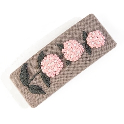Pearl Pink DIY Embroidery Flower Pattern Hair Clips Kits, Including Embroidery Cloth & Thread, Needle, Embroidery Hoop, Instruction Sheet, Pearl Pink, 65x25mm