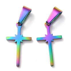 Rainbow Color Ионное покрытие (ip) 304 подвески из нержавеющей стали, для изготовления ювелирных изделий, крестик, Радуга цветов, 20x11x1.2 мм, отверстие : 3.5x7 мм