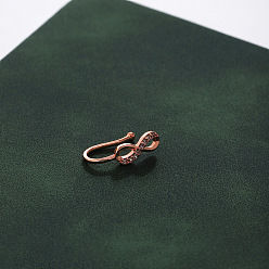 Infinity Латунные хрустальные стразы клипсы на кольца для носа, нет пирсинга в носу, ювелирные изделия, розовое золото , бесконечность, 10x5 мм