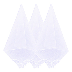 Белый 3шт. хлопчатобумажный носовой платок, с полиэстеровым кружевом, квадратный, белые, 280~295x280~290x0.5 мм