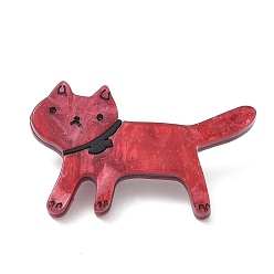 Red Cat Acrylic & Glitter Powder Brooches for Backpack Clothes, with 304 Stainless Steel Pins, Red, 30x51mm