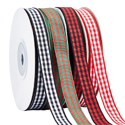 (52) Непрозрачная лаванда 4 рулоны 4 цвета полиэфирных лент, шотландка шаблон, аксессуары для одежды, разноцветные, 3/8 дюйм (10.5~11 мм), 1 рулон / цвет