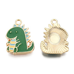Зеленый лайм Подвески из эмали и сплава, без кадмия и без свинца, форма динозавров, золотой свет, зеленый лайм, 20.5x15x2.5 мм, отверстие : 1.8 мм