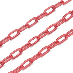 Indian Red Eco-friendly Spray Painted Handmade Brass Paperclip Chains, Flat Oval, Soldered, with Spool, Indian Red, 12.5x6.5x1.5mm, 32.8 feet(10m)/roll