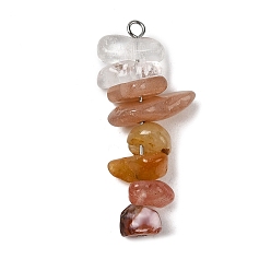 Смешанные камни Подвески градиентного цвета из натурального кристалла кварца и натурального красного авантюрина, натурального солнечного камня и натурального топаза, украшенные бисером из нефрита, с 304 петлями из нержавеющей стали, 28~34x7~10x7~10 мм, отверстие : 2x3 мм