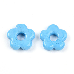 Светло-Голубой Бусины лэмпворк , цветок, Небесно-голубой, 15~16x16x3.5~4.5 мм, отверстие : 4.5~5 мм