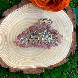 Бледно-фиолетовый Красный Сплав клипы коготь волос, с натуральным клубничным кварцем, бабочка, аксессуары для волос для женщин и девочек, бледно-фиолетовый красный, 80x50x20 мм