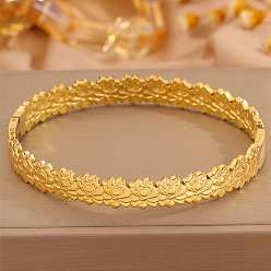 Golden 304 Stainless Steel Lotus Flower Hinged Cuff Bangles for Women, Golden, Inner Diameter: 2.36x1.97 inch(6x5cm)