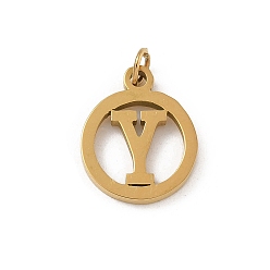Letter Y 304 подвески из нержавеющей стали с соединительным кольцом, золотые, кольцо с буквой-шармом, Письмо Y, 14.5x12x1.5 мм, отверстие : 3 мм