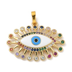 Настоящее золото 18K Стойка покрытие латунь микропаве кубический цирконий с эмалевыми подвесками, долговечный, без свинца и без кадмия, Очарование глаз, реальный 18 k позолоченный, 23x30.5x3 мм, отверстие : 4x6 мм