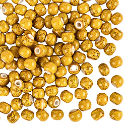 (932FM) Темно-синий аква-матовый с подкладкой 120шт. фарфоровые бусины ручной работы, круглые, яркие глазированный фарфор, темно-золотистые, 6~7x5~6 мм, отверстие : 2 мм