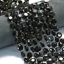 (946F)Морозный цвет внутри  Жонкиль / Непрозрачная зеленая подкладка Натуральный черный агат бисер нитей, окрашенная и подогревом, граненый шестиугольный разрез, плоско-круглые, с бисером, 10~10.5x6 мм, отверстие : 1.1 мм, около 31~32 шт / нитка, 15.35''~15.55'' (39~39.5 см)