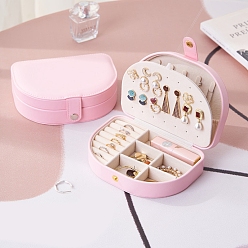 Персиковый Слойка 2-ярусные полукруглые шкатулки для украшений из искусственной кожи, дорожный портативный футляр для ювелирных изделий, для ожерелья, Кольца, серьги и подвески, розовые, 17x12x5 см