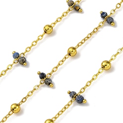 Ляпис-Лазурь Цепочки из граненых бусин из натурального лазурита ручной работы, пайки, с катушкой, долговечный, реальный 18 k позолоченный, без свинца и без кадмия, Коннекторы : 9.5x2.5~3 мм, бусины : 4 мм