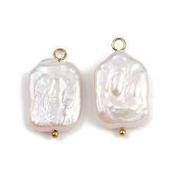 Настоящее золото 18K Подвески из натурального пресноводного жемчуга Кеши, прямоугольник амулеты, с 304 петлями из нержавеющей стали, белые, ионное покрытие (ip), реальный 18 k позолоченный, 22~26.5x13.5~16x4~9 мм, отверстие : 1.8~3 мм