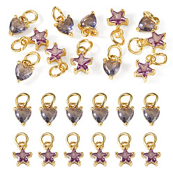 Medium Purple 12Pcs 2 Styles Brass Micro Pave Cubic Zirconia Charms, Real 18K Gold Plated, Lead Free, Medium Purple, 8~8.5x5~7x3.5~4mm, Hole: 3mm, 6pcs/style