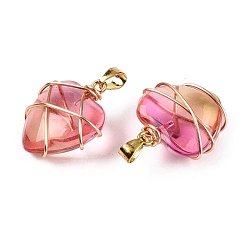 Белый Навахо Подвески lampwork, Подвески-сердечки, обернутые медной проволокой, золотые, навахо белый, 24x21x9 мм, отверстие : 4x6 мм