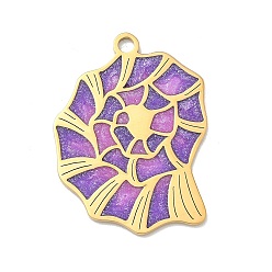 Shell Shape Тема океана 304 эмалированные подвески из нержавеющей стали, золотые, с блеском порошок, формы раковины, 31x22.5x1 мм, отверстие : 2 мм