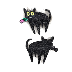 Черный Акриловые подвески на тему Дня Святого Валентина, кошка, чёрные, 42x44 мм